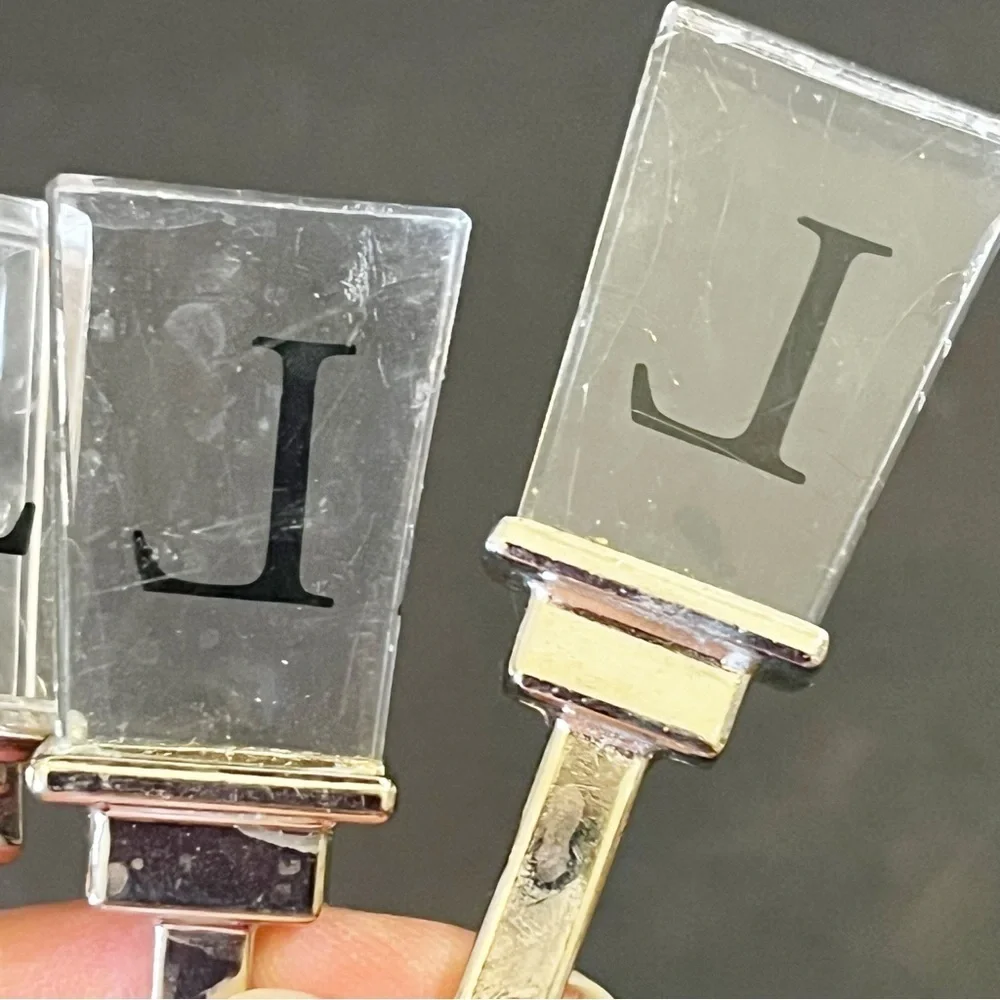 Vintage Cocktail Appetizer Forks Picks Acrylic Handle “L” Logo Stainless Set 4x